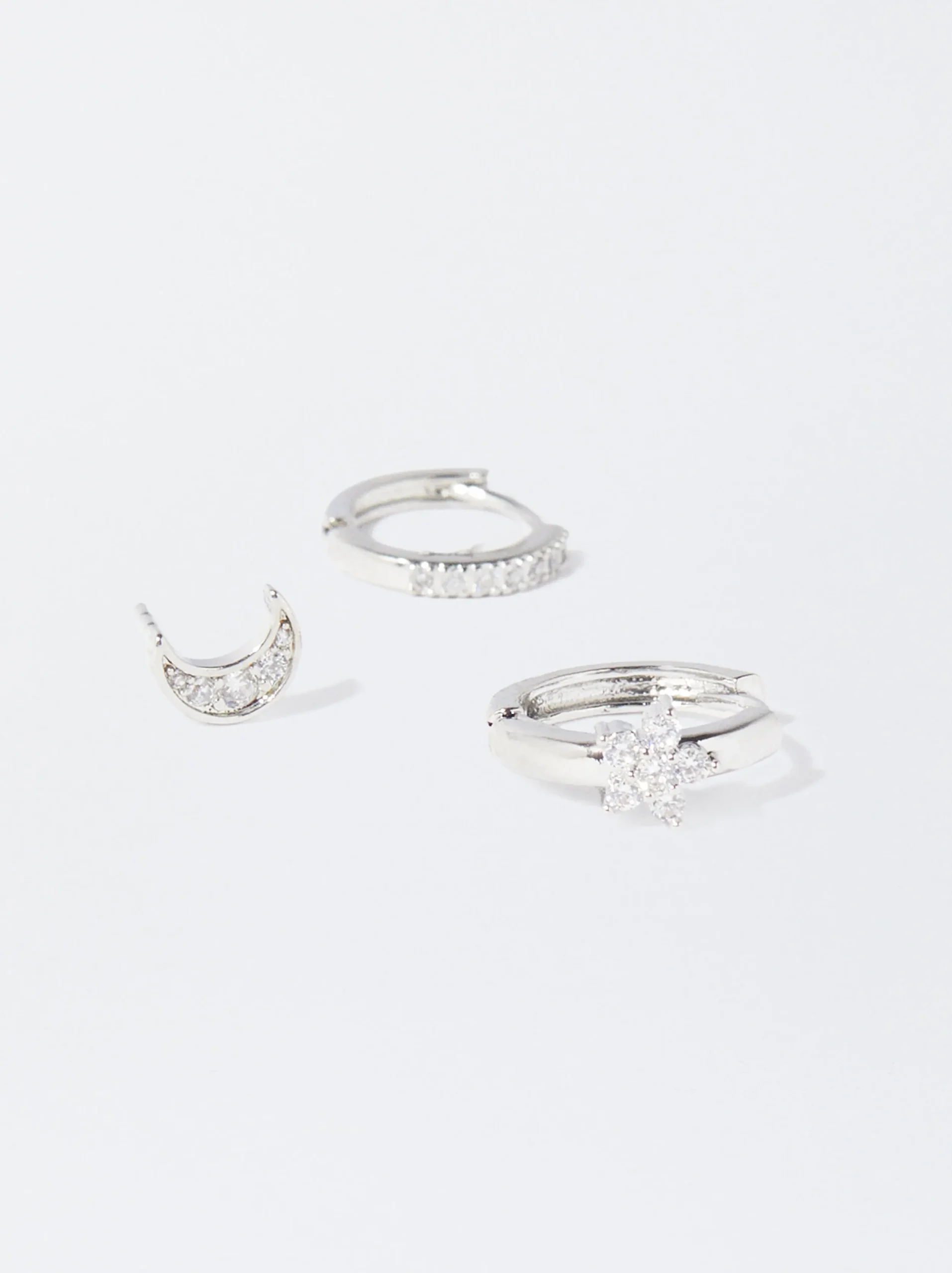 PARFOIS Conjunto De Pendientes Plateados Con Circonitas Multicor New