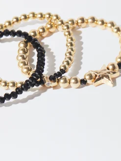 PARFOIS Conjunto De Pulseras El&aacute;sticas Negro New
