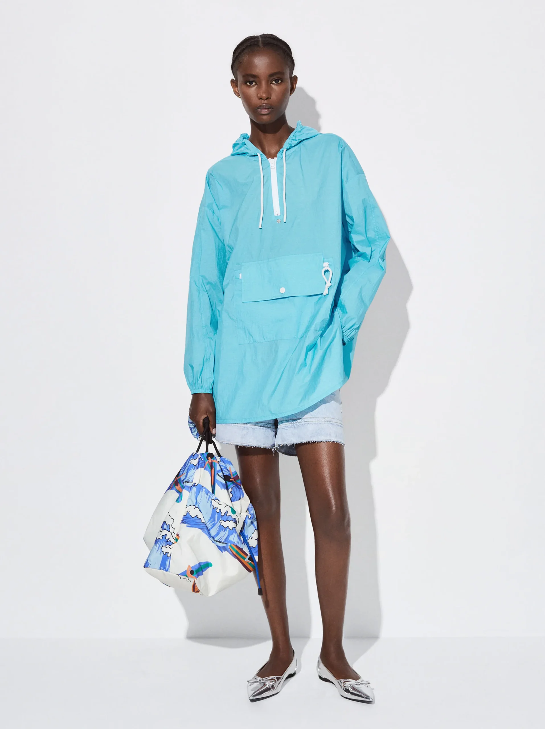 PARFOIS Cortavientos De Bolsillo Con Capucha Azul Discount
