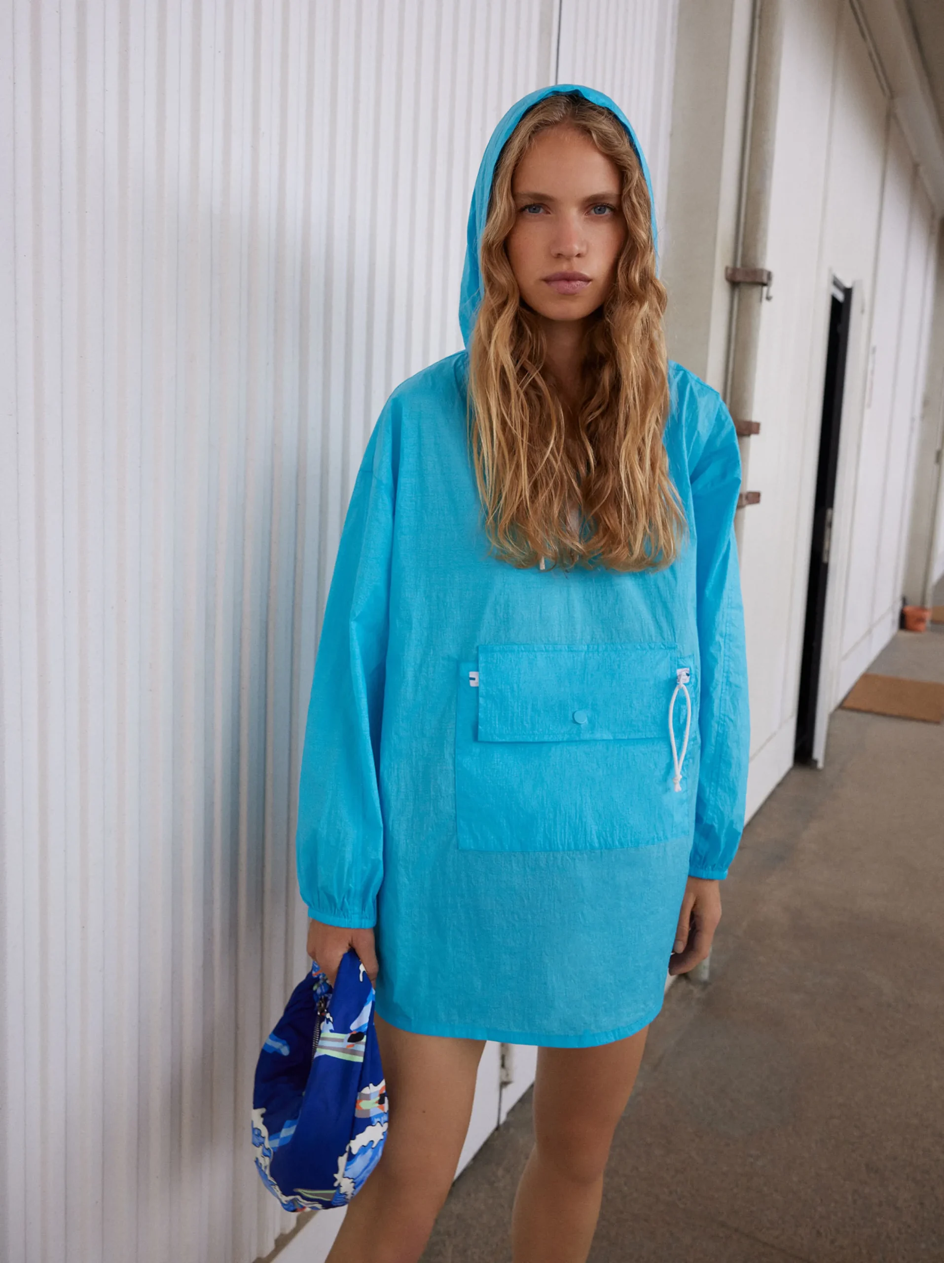 PARFOIS Cortavientos De Bolsillo Con Capucha Azul Discount