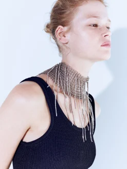 PARFOIS Exclusivo Online - Maxi Collar Efecto Malla Con Cristales Plateado Cheap