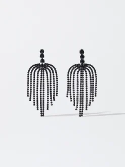 PARFOIS Exclusivo Online - Pendientes Largos Con Cristales Negro Sale