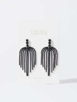 PARFOIS Exclusivo Online - Pendientes Largos Con Cristales Negro Sale