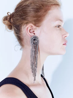 PARFOIS Exclusivo Online - Pendientes Largos Con Cristales Plateado Cheap