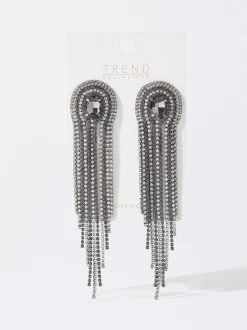 PARFOIS Exclusivo Online - Pendientes Largos Con Cristales Plateado Cheap