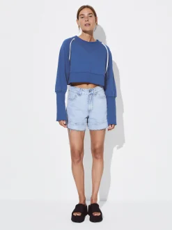 PARFOIS Exclusivo Online - Sudadera Cropped Algod&oacute;n Azul Hot