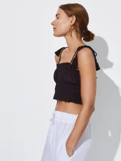 PARFOIS Exclusivo Online - Top Corto Fruncido Negro Online