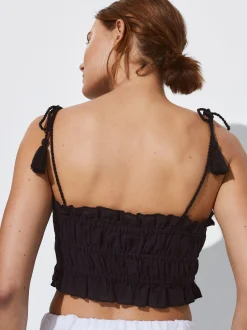 PARFOIS Exclusivo Online - Top Corto Fruncido Negro Online