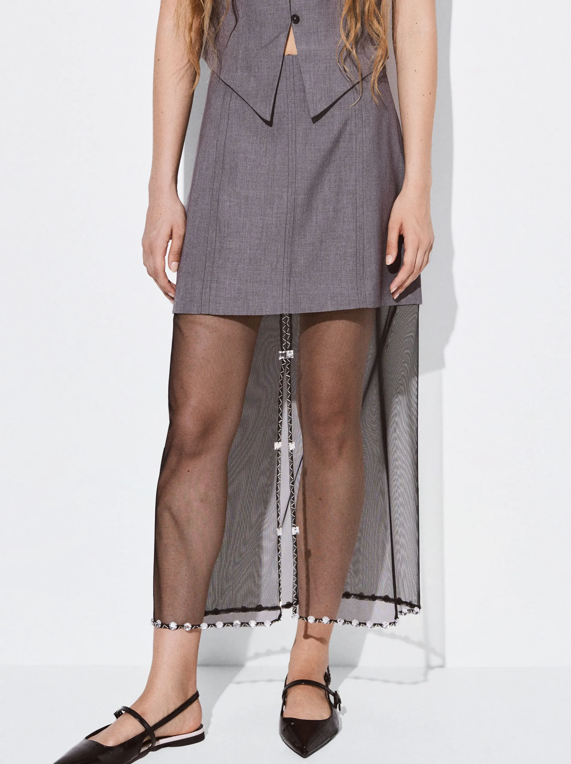 PARFOIS Falda Con Contraste En Tul Gris Fashion