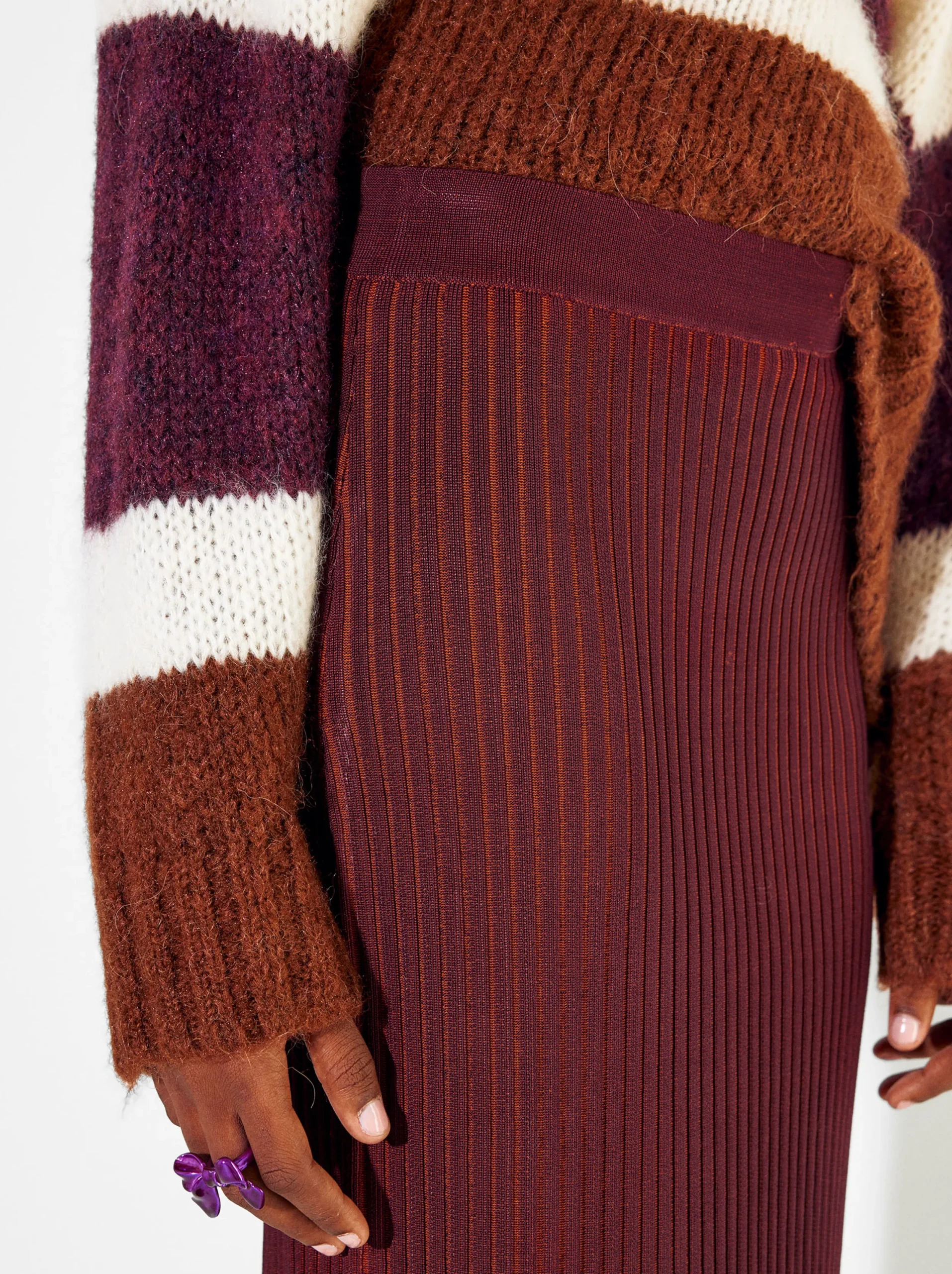 PARFOIS Falda Larga De Punto Burdeos Flash Sale