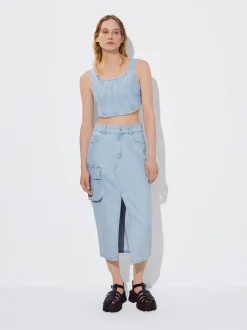 PARFOIS Falda Midi Denim Plateado Store