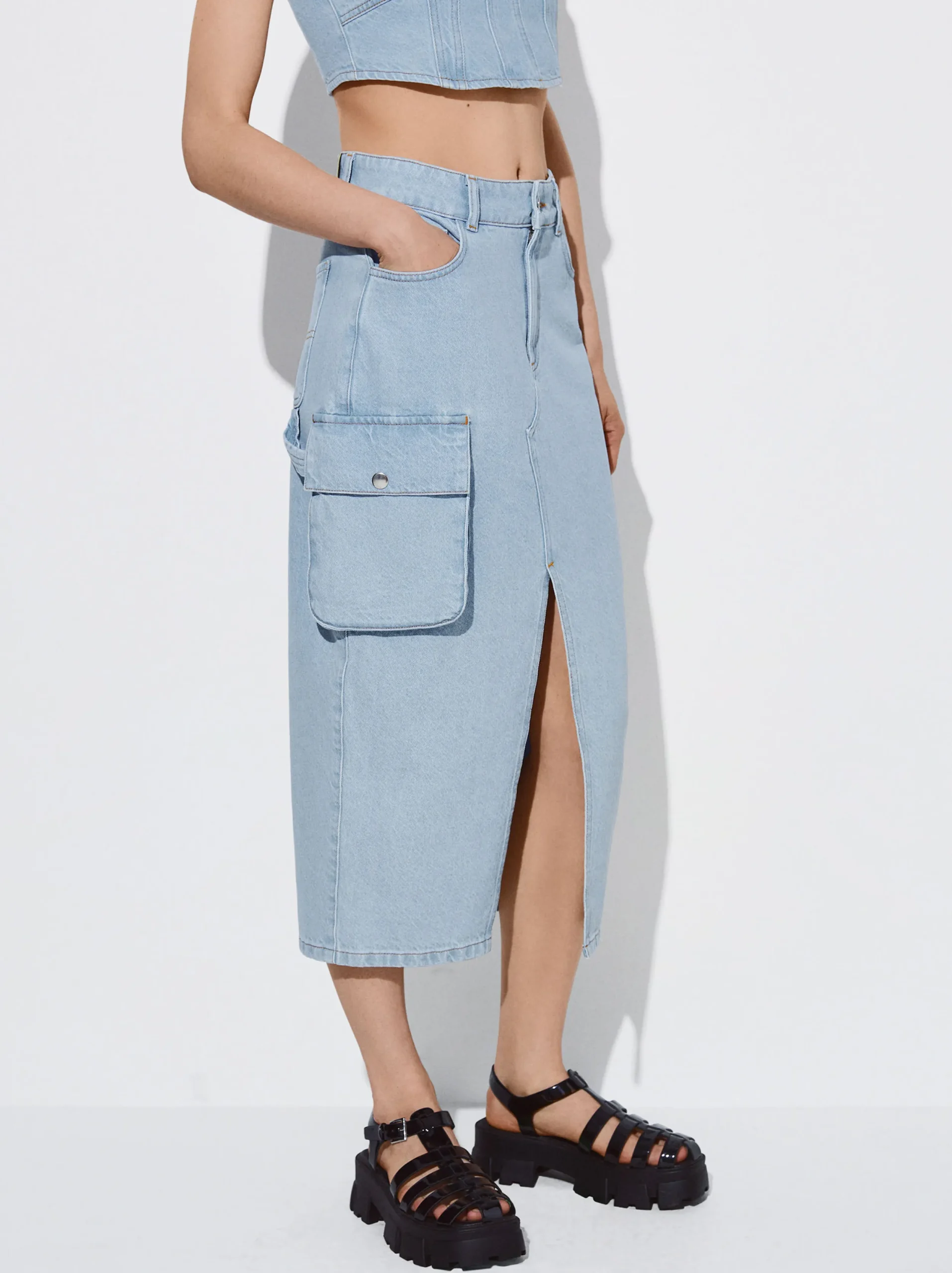 PARFOIS Falda Midi Denim Plateado Store