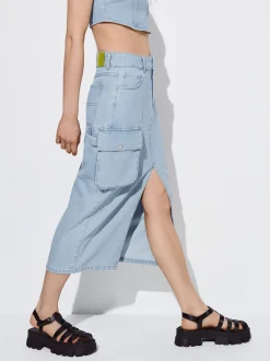 PARFOIS Falda Midi Denim Plateado Store