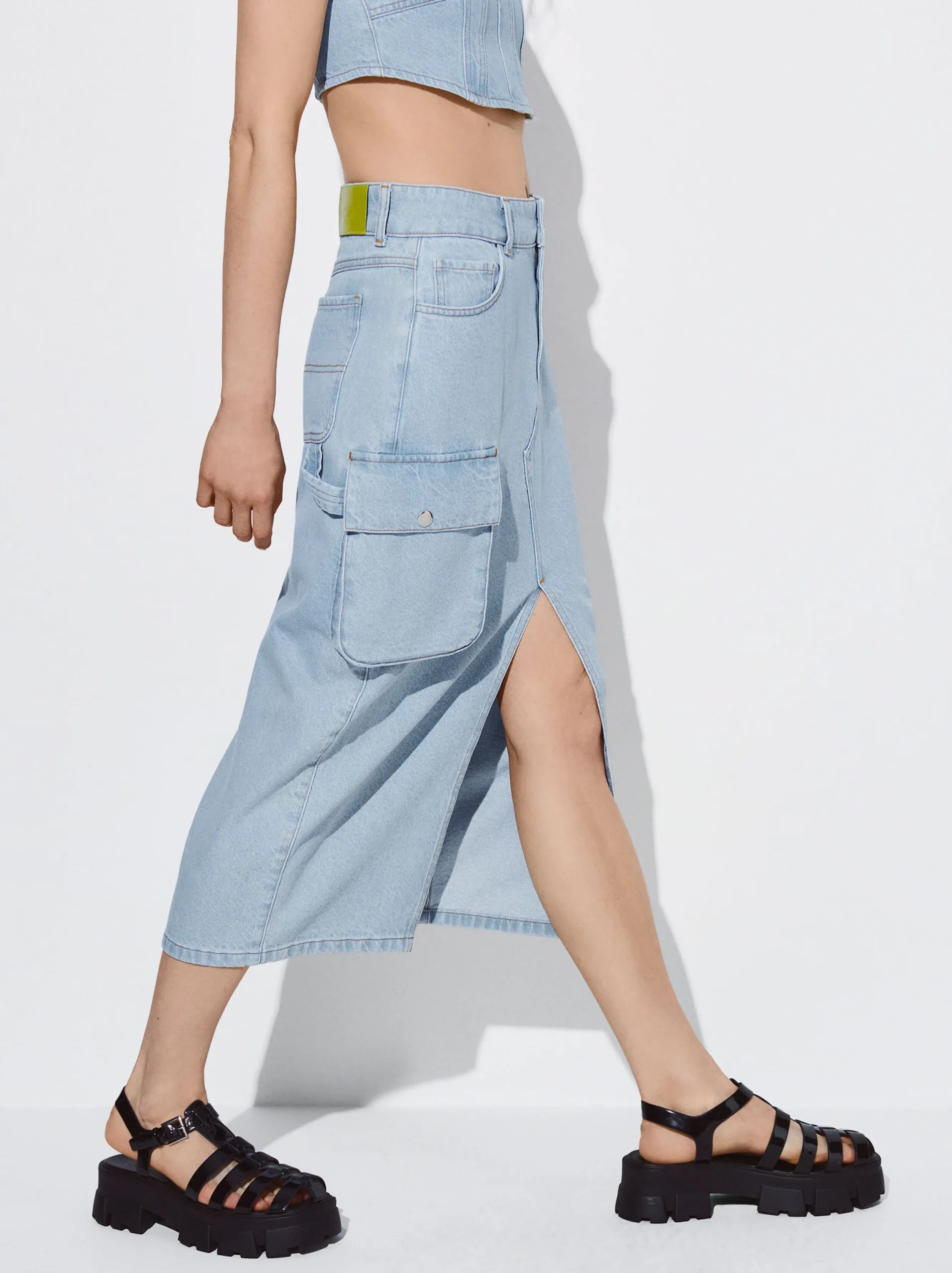 PARFOIS Falda Midi Denim Plateado Store