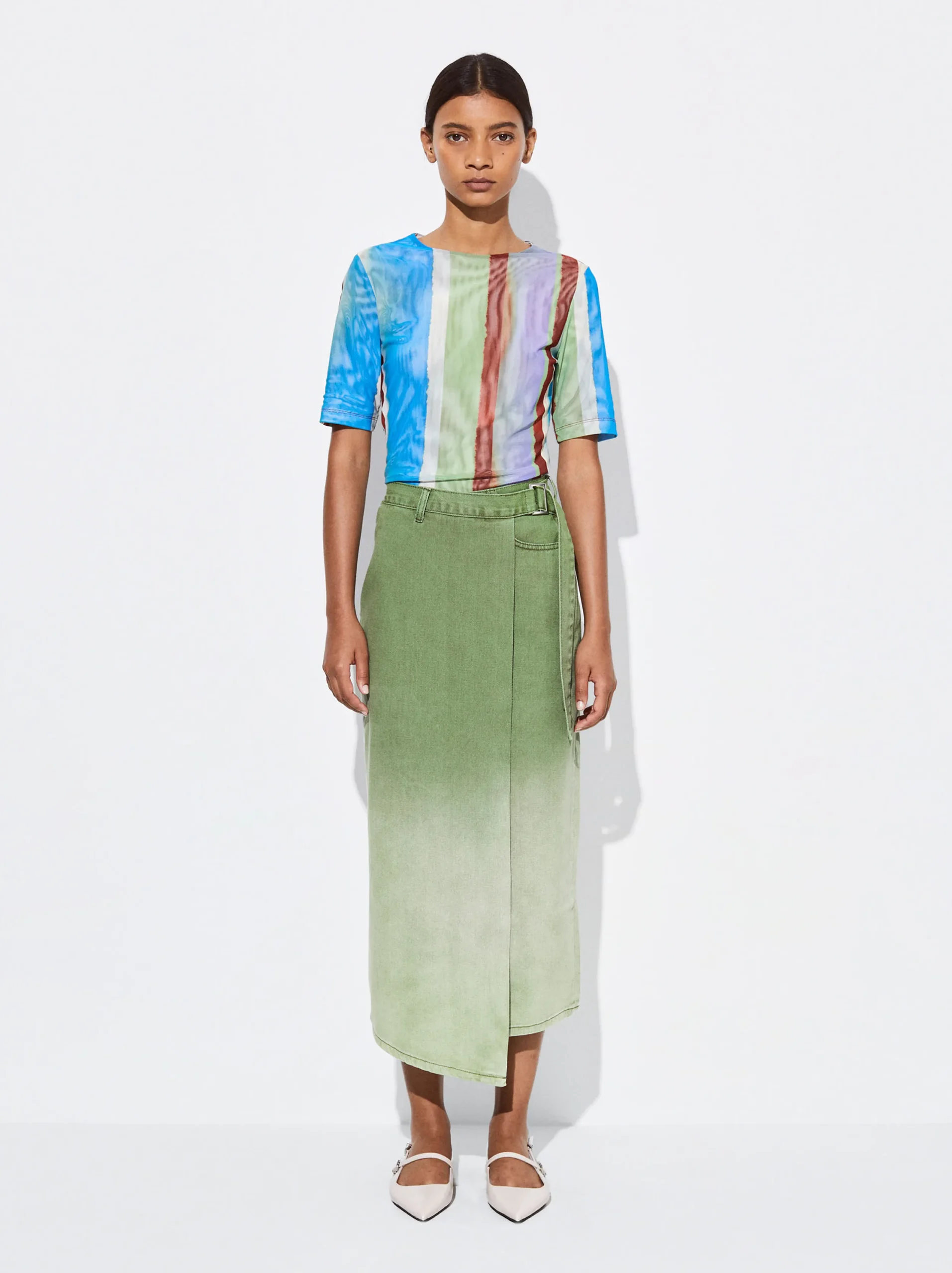 PARFOIS Falda Midi Denim Verde Outlet