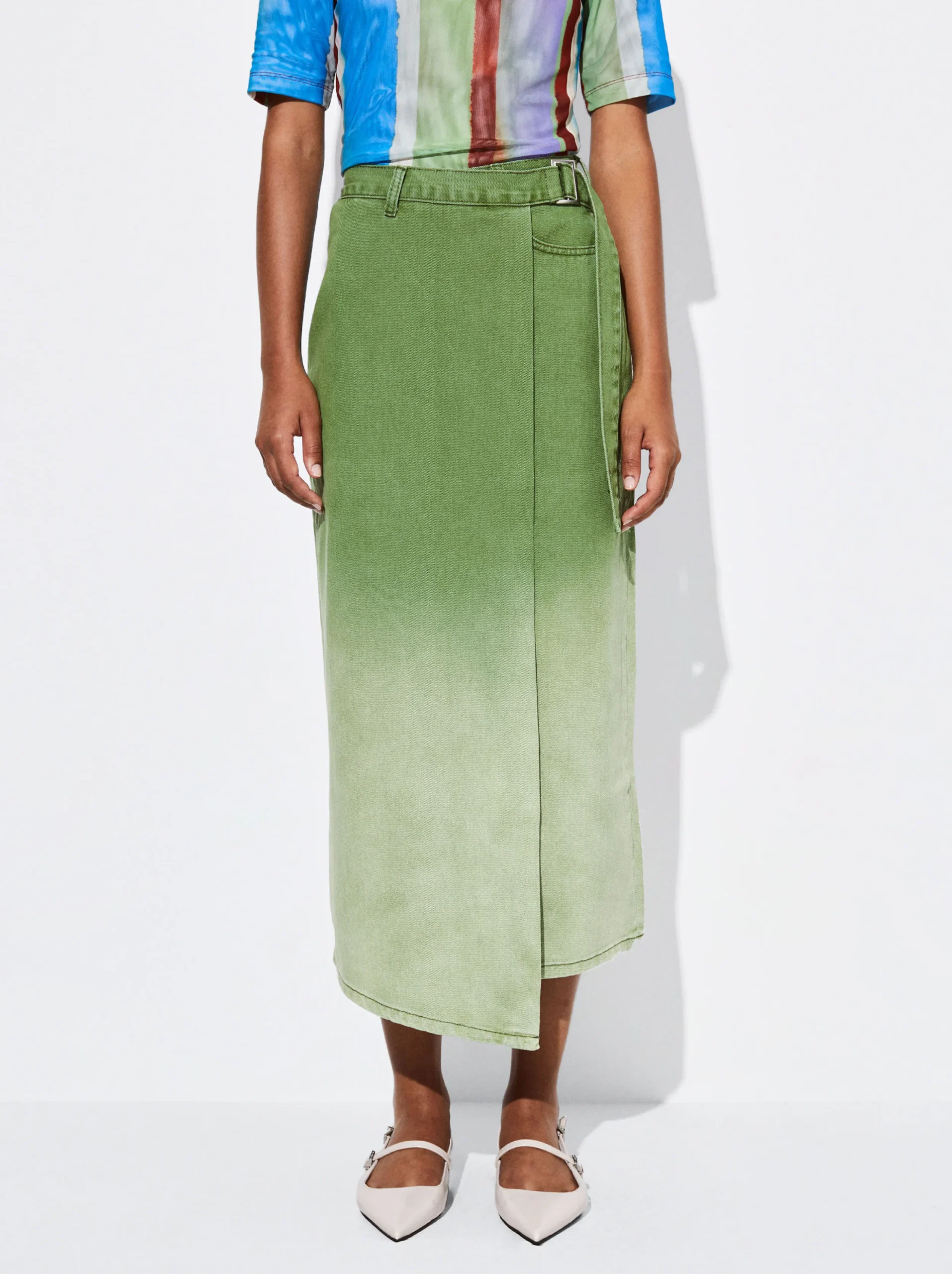 PARFOIS Falda Midi Denim Verde Outlet