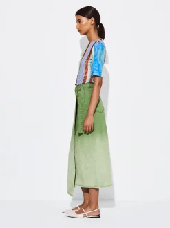 PARFOIS Falda Midi Denim Verde Outlet