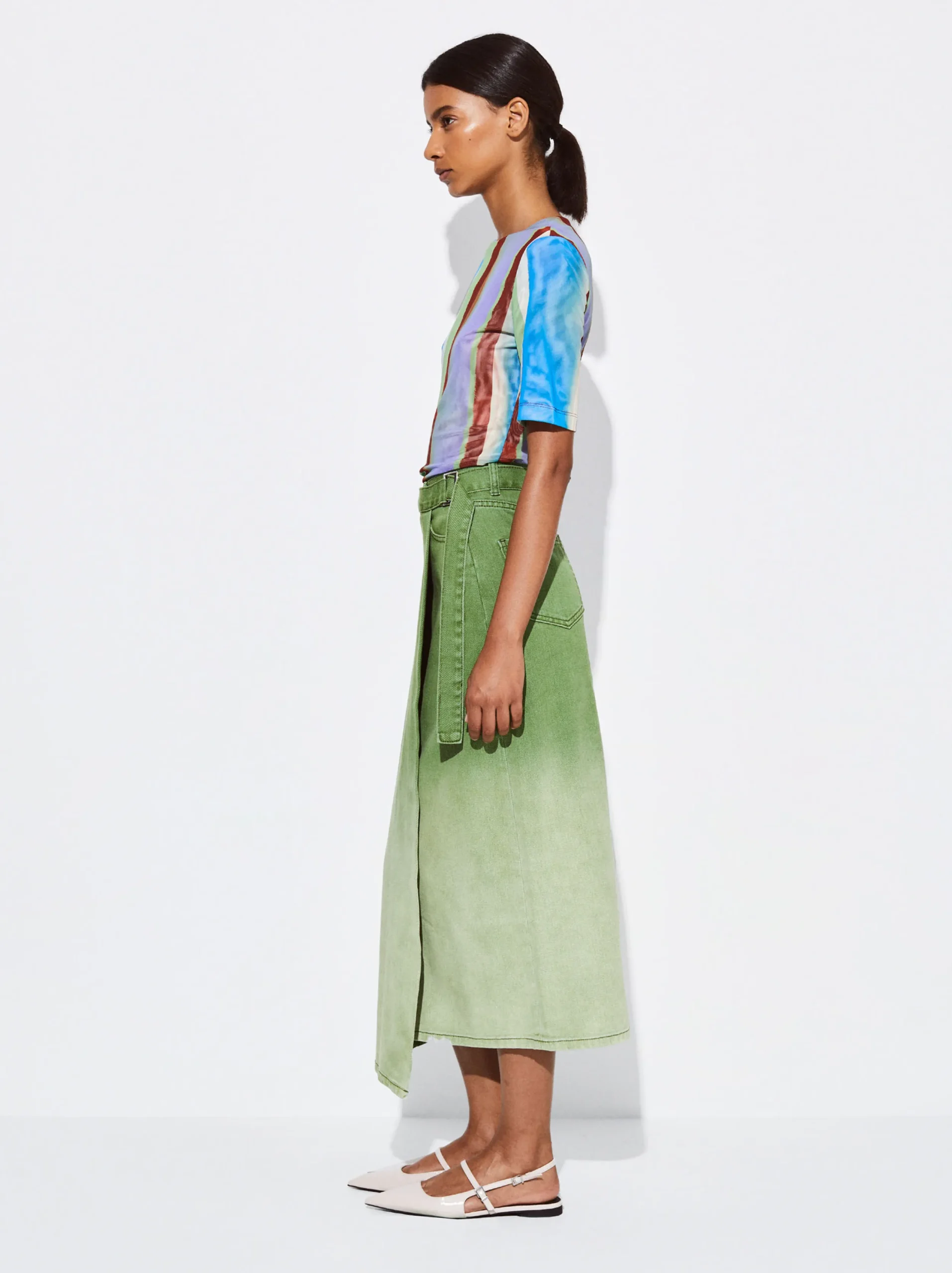 PARFOIS Falda Midi Denim Verde Outlet