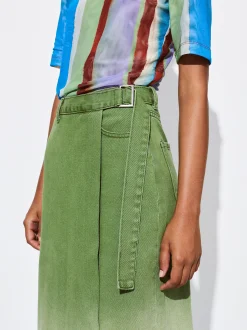 PARFOIS Falda Midi Denim Verde Outlet