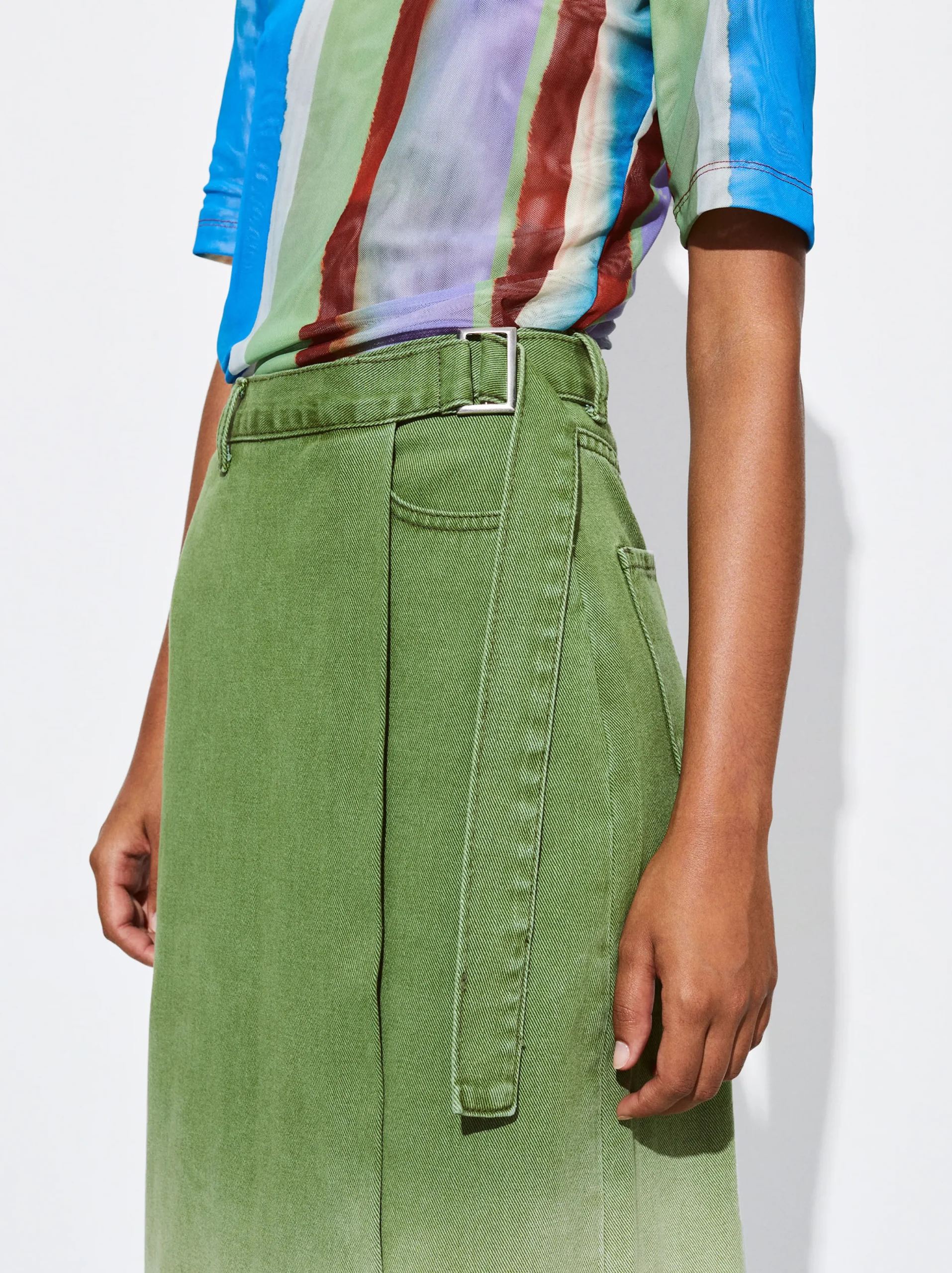 PARFOIS Falda Midi Denim Verde Outlet