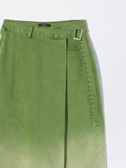 PARFOIS Falda Midi Denim Verde Outlet
