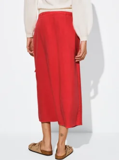 PARFOIS Falda Midi Lyocell Rojo Best Sale