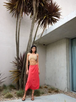 PARFOIS Falda Midi Lyocell Rojo Best Sale