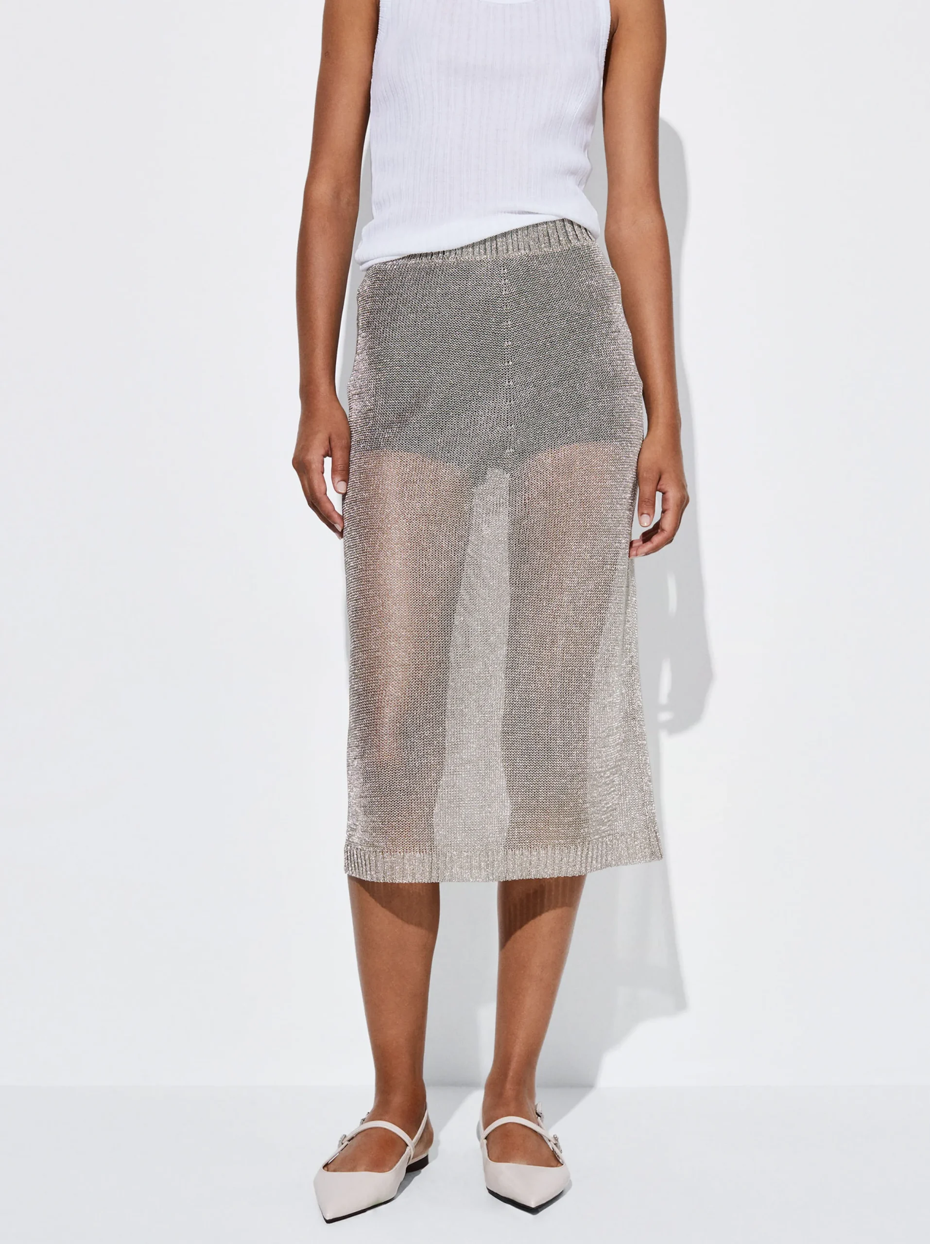 PARFOIS Falda Midi Metalizada Plateado Best Sale