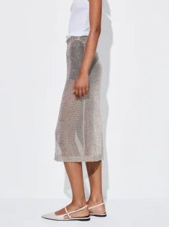 PARFOIS Falda Midi Metalizada Plateado Best Sale