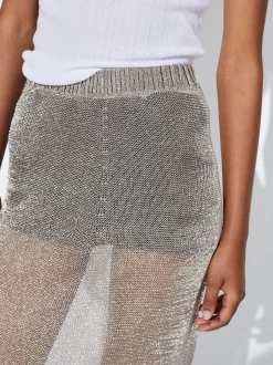 PARFOIS Falda Midi Metalizada Plateado Best Sale