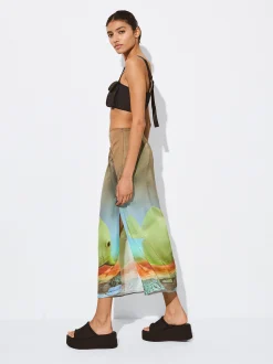 PARFOIS Falda Midi Satinada Multicor Cheap