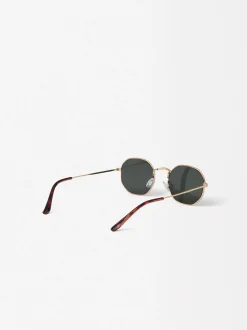 PARFOIS Gafas De Sol Hexagonales Dorado New