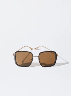 PARFOIS Gafas De Sol Met&aacute;licas Cuadradas Marr&oacute;n Hot