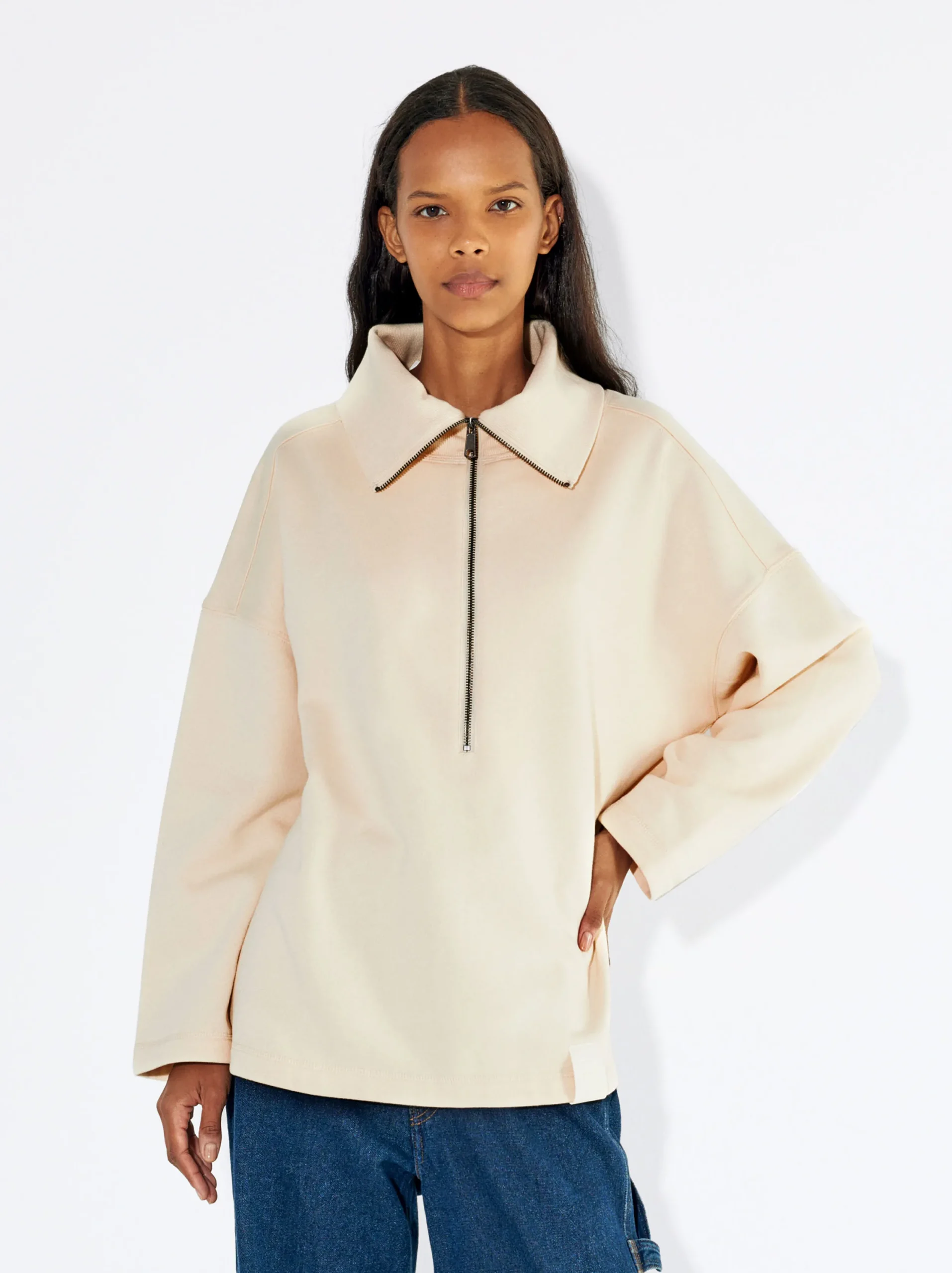 PARFOIS Jersey Algodón Con Cierre De Cremallera Blanco New