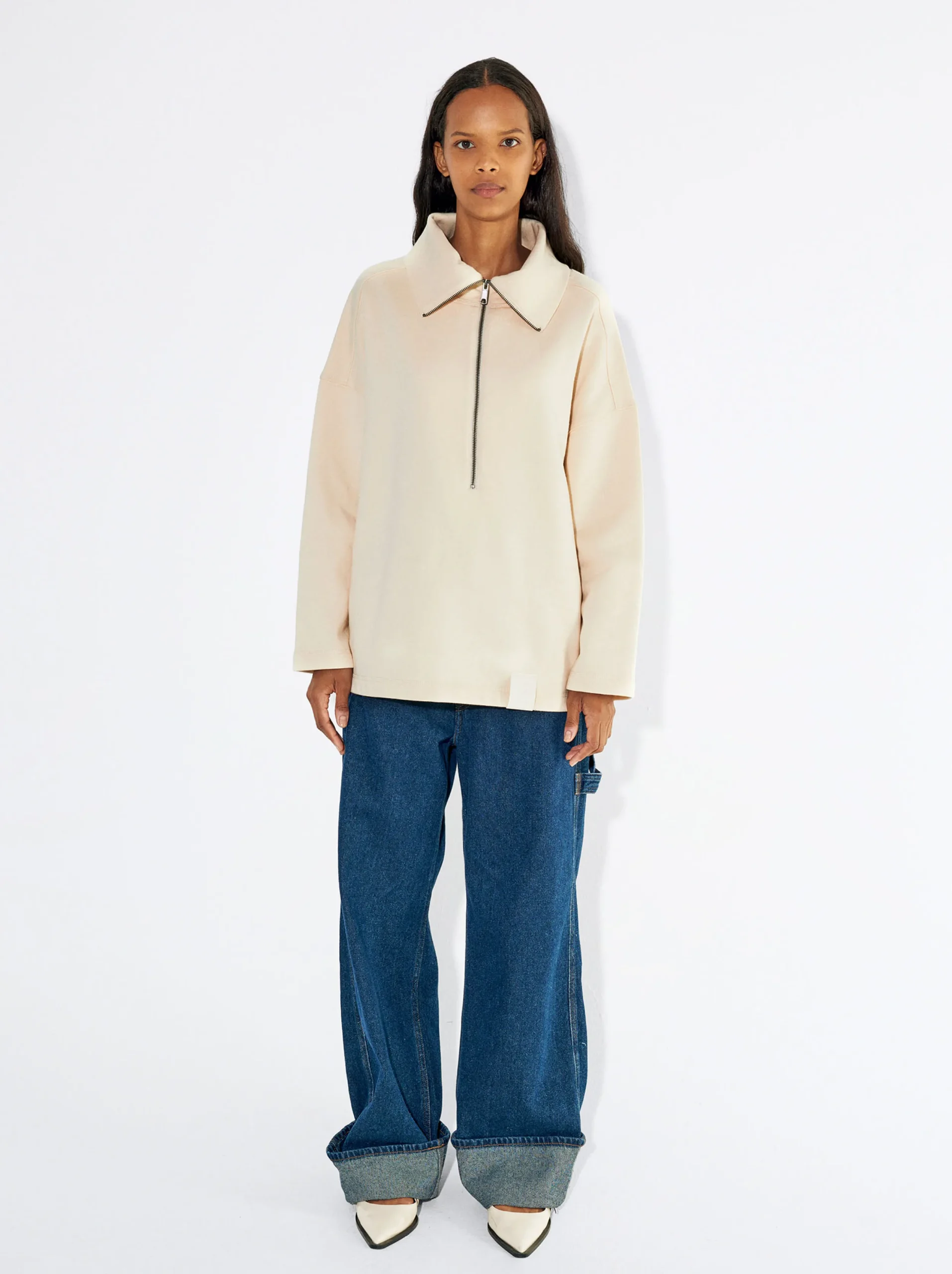 PARFOIS Jersey Algodón Con Cierre De Cremallera Blanco New