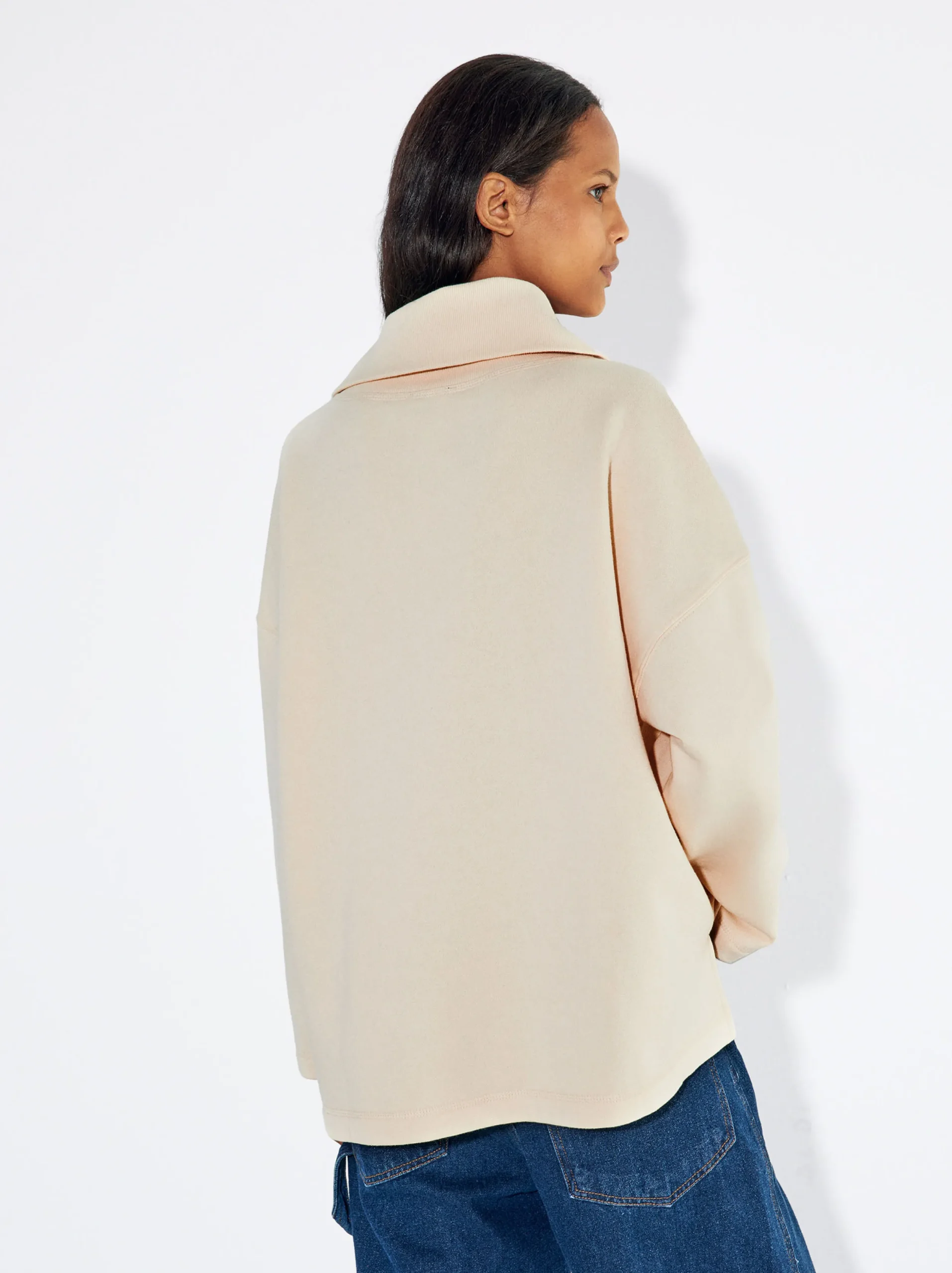 PARFOIS Jersey Algodón Con Cierre De Cremallera Blanco New