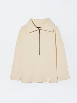 PARFOIS Jersey Algodón Con Cierre De Cremallera Blanco New