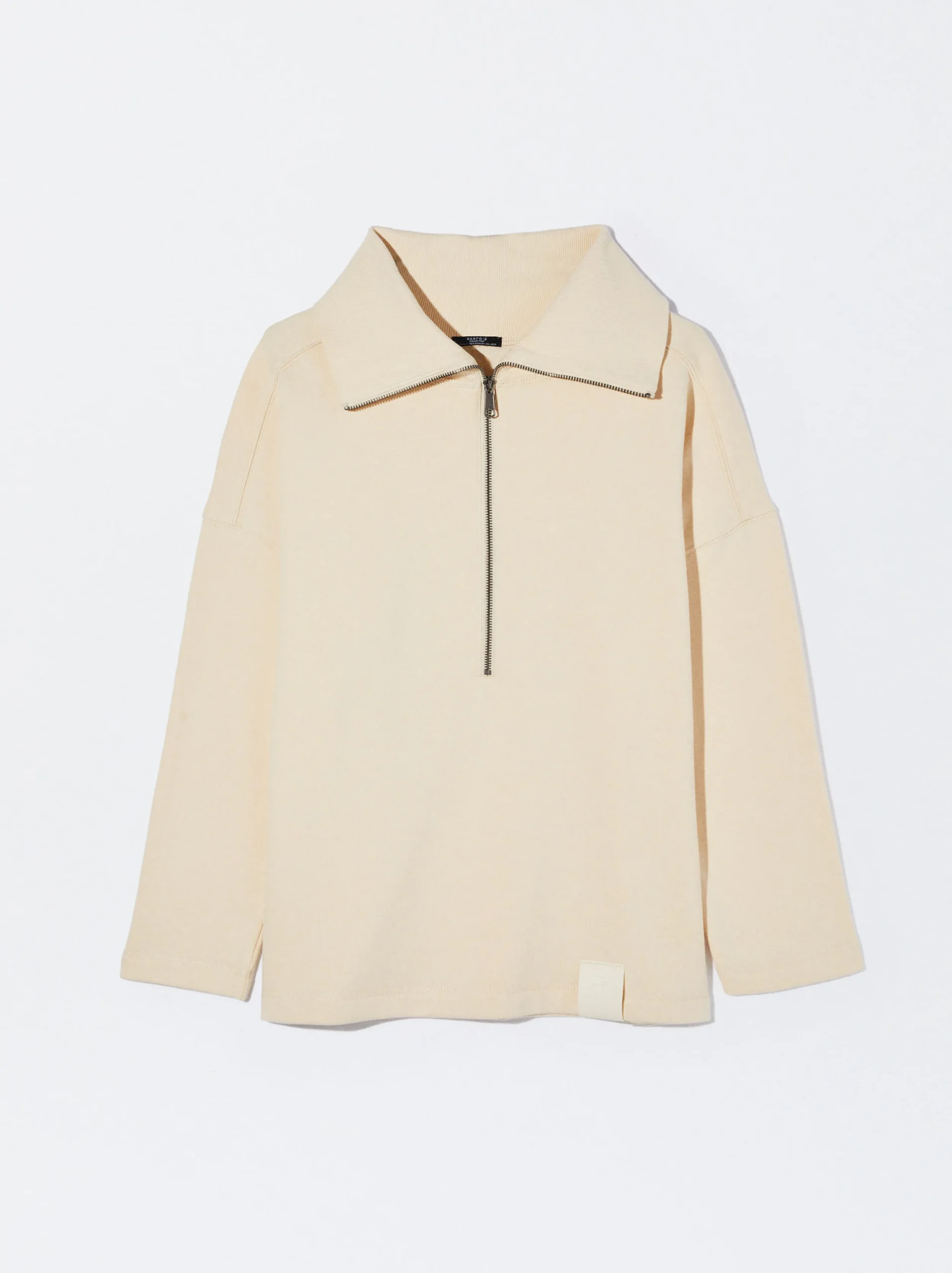 PARFOIS Jersey Algodón Con Cierre De Cremallera Blanco New