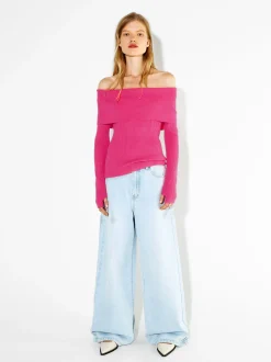 PARFOIS Jersey Con Hombros Descubiertos Fucsia Best Sale