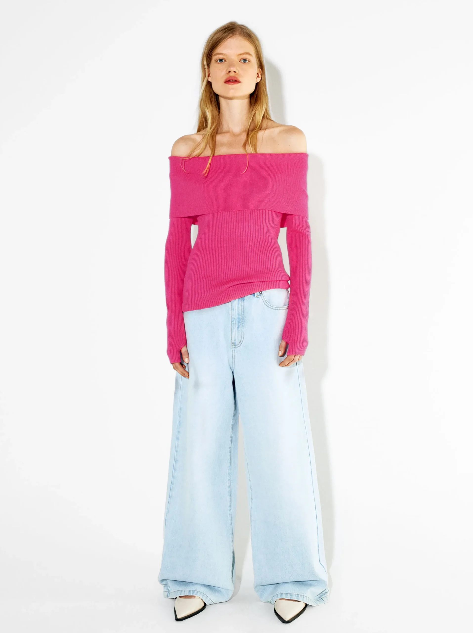 PARFOIS Jersey Con Hombros Descubiertos Fucsia Best Sale