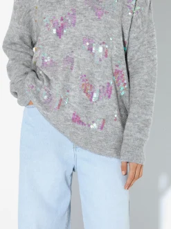 PARFOIS Jersey De Punto Con Aplicaciones Gris Online