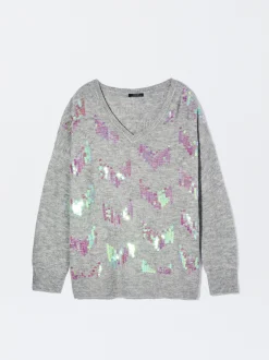 PARFOIS Jersey De Punto Con Aplicaciones Gris Online
