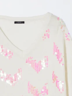 PARFOIS Jersey De Punto Con Aplicaciones Blanco Flash Sale