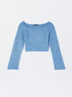 PARFOIS Jersey De Punto Cropped Azul Best Sale
