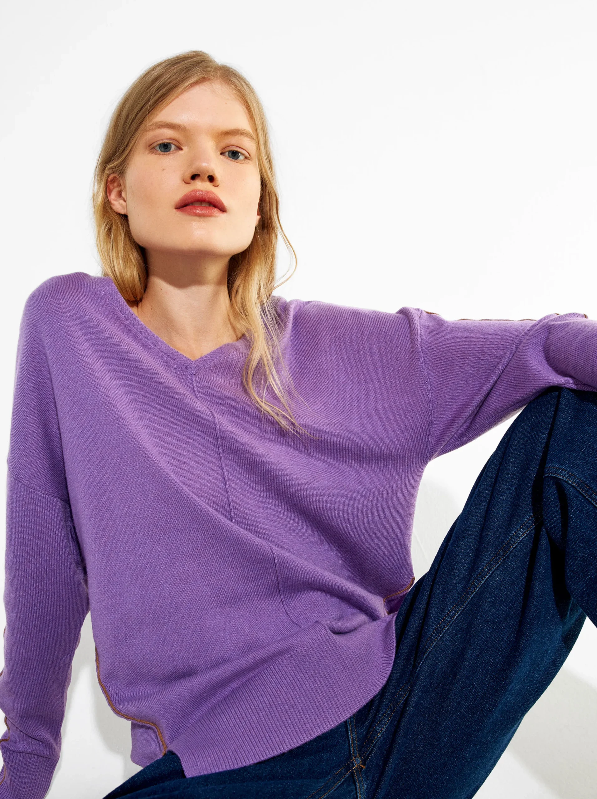 PARFOIS Jersey De Punto Cuello De Pico Violeta Sale