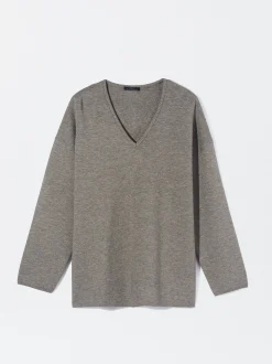 PARFOIS Jersey De Punto Cuello De Pico Marrón Outlet