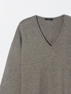 PARFOIS Jersey De Punto Cuello De Pico Marrón Outlet