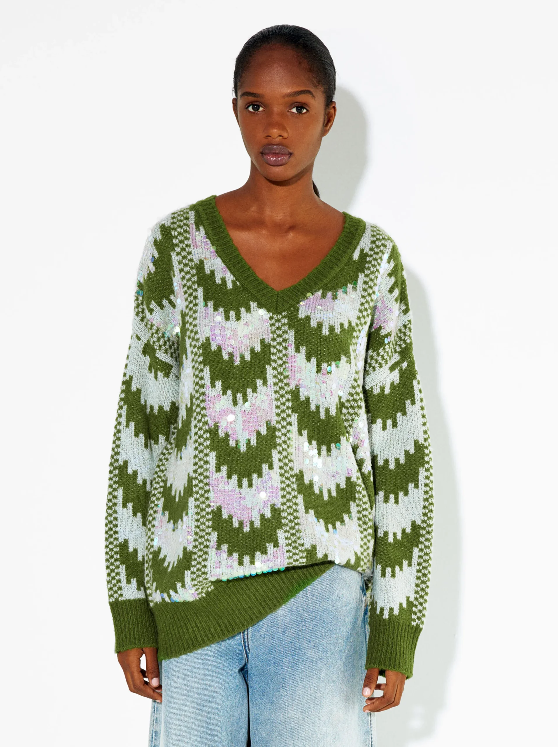 PARFOIS Jersey Jacquard Con Aplicaciones Verde Hot