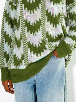 PARFOIS Jersey Jacquard Con Aplicaciones Verde Hot