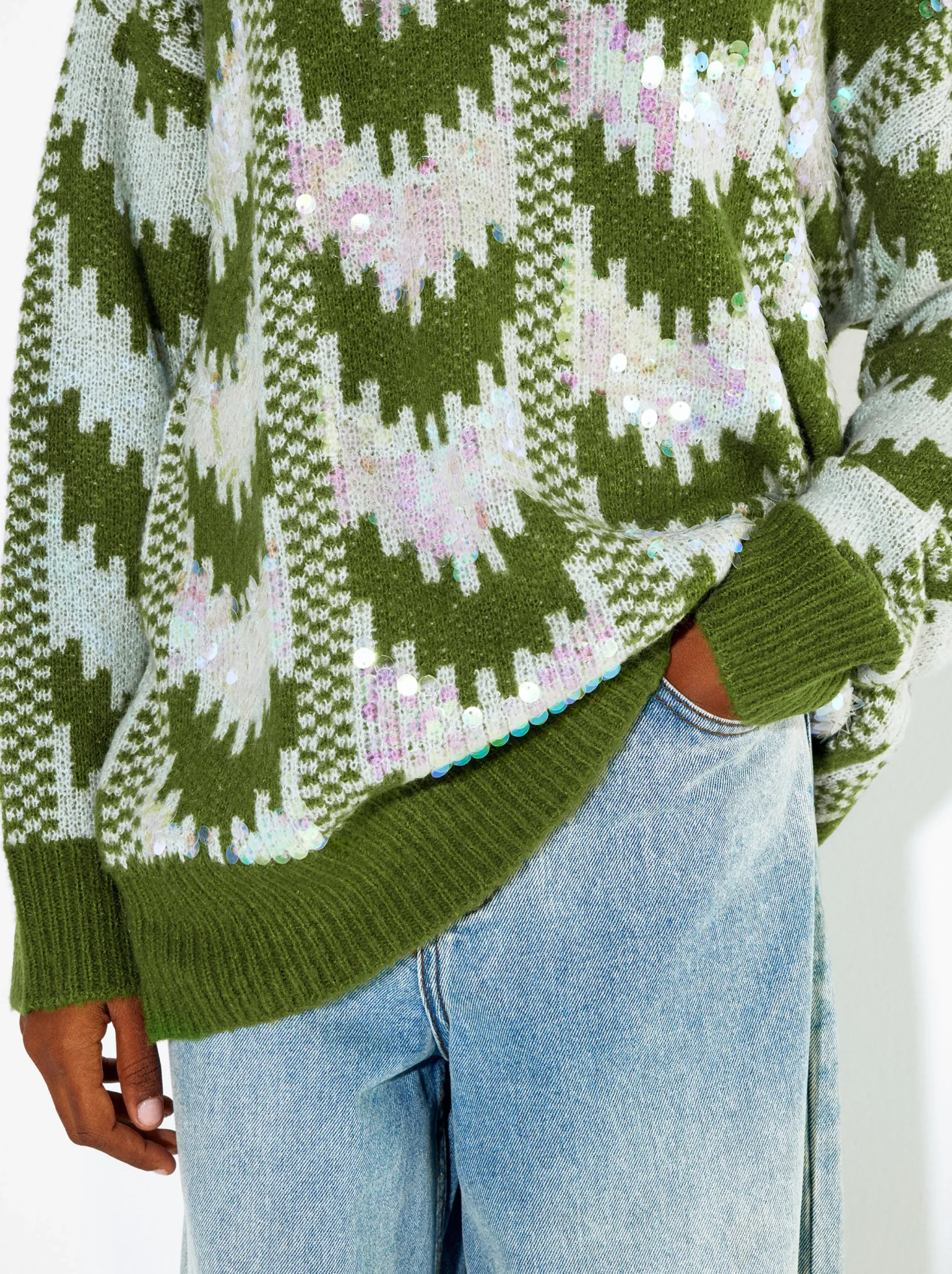 PARFOIS Jersey Jacquard Con Aplicaciones Verde Hot